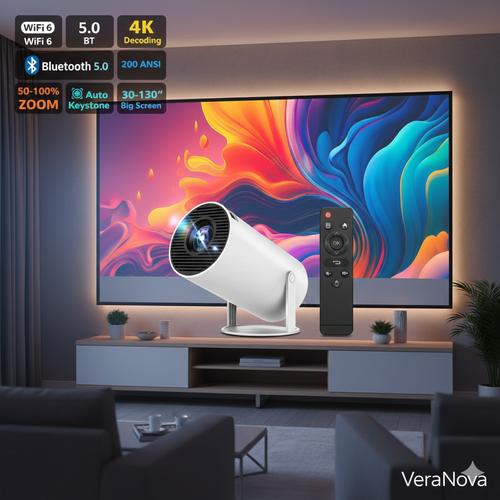 VeraNova™ VisionPro – 4K Ultra HD Portable Smart Projector with Auto-Correction