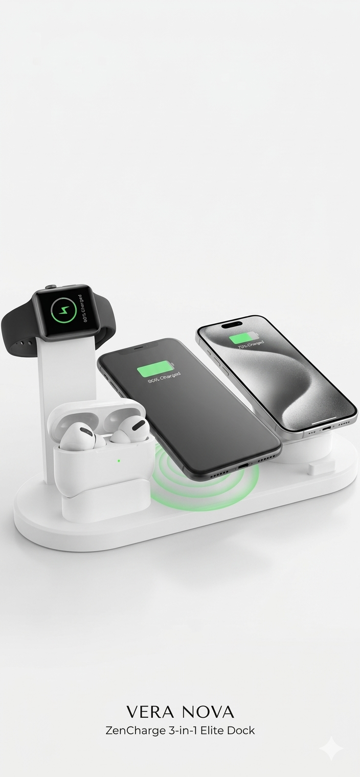 Premium 4 in 1 Kablosuz Şarj Standı - Siyah/Beyaz/Rose Gold Seçenekleriyle