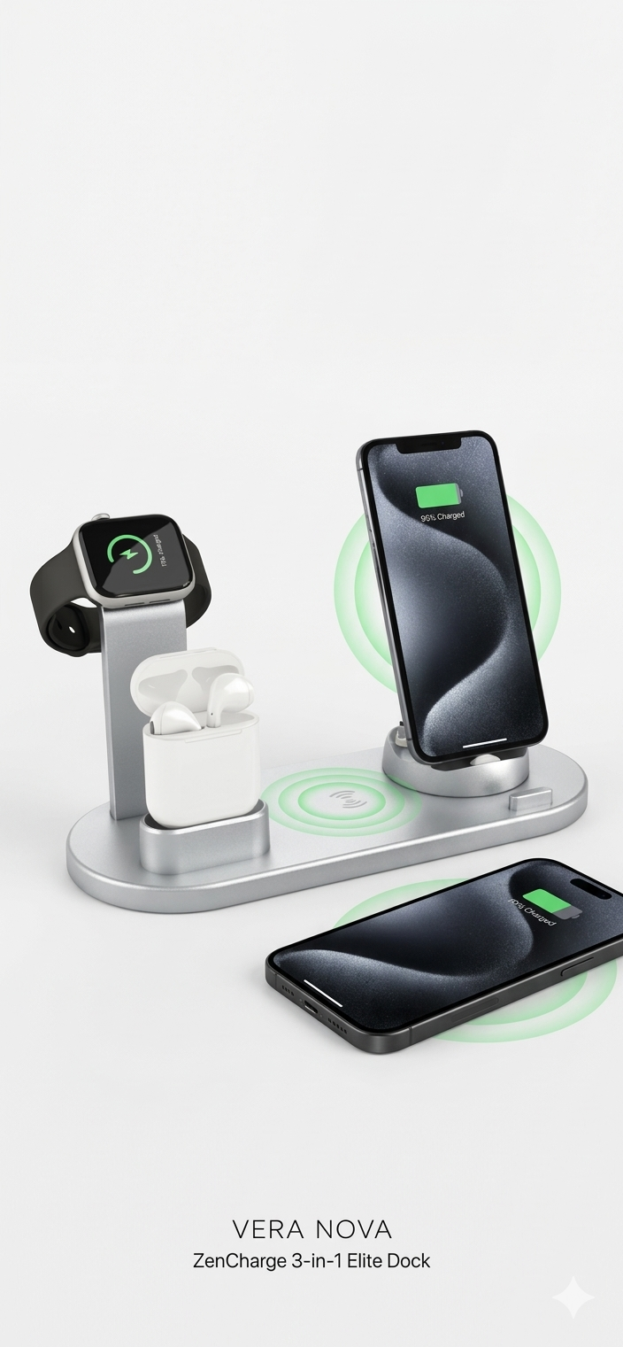 Premium 4 in 1 Kablosuz Şarj Standı - Siyah/Beyaz/Rose Gold Seçenekleriyle